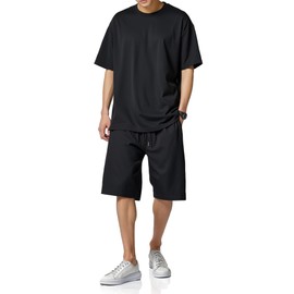 Gemma Plus [Smooth and Comfortable Comfort] Men's Summer Large Size Summer Clothes, Loungewear, Relaxing Wear, Jersey, Top and Bottom Set, Top and Bottom, Black, XL
