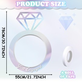 Yiaoyinnz Engagement Party Decorations Just Engaged Iridescent Diamond Ring Photo Prop Sign Bride To Be Photo Booth Backdrop Background for Engagement Bachelorette Wedding Bridal Shower Party Supplies