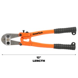 GreatNeck BC12 Bolt Cutter 12", Bolt Cutters Heavy Duty for Locks, Sheet Metal, Chain, and Wire, Non-Slip Grip, Drop Forged Hardened Alloy Steel Jaws