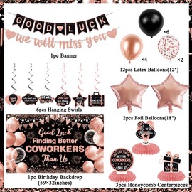 Vlipoeasn Good Luck Finding Better Coworkers Than Us Decorations, Rose Gold Great for Goodbye Farewell Job Change Party Backdrop Honeycomb Hanging Swirls Kits, Going Away Party We Will Miss You Decor