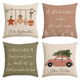 Artoid Mode Baubles Tree Truck Theme Beautiful Holidays Merry Christmas Cushion Covers Set of 4 45 x 45 cm Winter Decorative Cushion Cover Couch Living Room Decoration