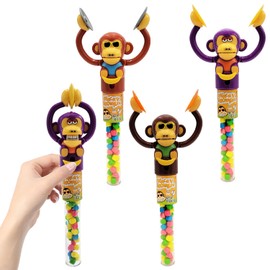 Fruidles Clapping Wacky Monkey Candy Dispenser with Tambourines Clappers, Party Favor (3-Pack)