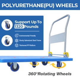 LCyindu 1320LBS Push Cart Dolly,Foldable Platform Truck Dolly with 360° Swivel Wheels, Space-Saving Design, Heavy Duty Hand Flatbed Cart Moving Cart for Loading,Groceries, Garage, Warehouse