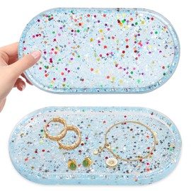 Jewelry Tray Ring Dish: Resin Trinket Dish with Flash Art - Key Tray - Jewelry Plate Holder for Cute Vanity Decor (2, Blue Flash)