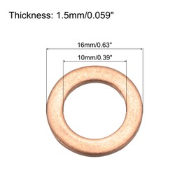 sourcing map Copper Sealing Ring Seals 10mm Inner Diameter Flat Connection Gaskets for Oil Pan Water Fuel Hydraulic Connectors Pack of 40
