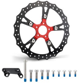 MoKitDora 14" Brake Single Front Disc Floating Rotor for Harley 2006-2017 Dyna Street Fat Bob Super Wide Sport Glide 2015–up Softail Low Rider Breakout Deluxe Heritage Classic Black Zinc Plating, Red