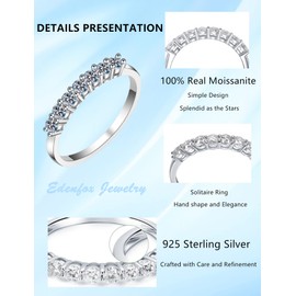 Edenfox Moissanite Wedding Bands with 0.28ct/0.7ct D Color VVS1 Lab Created Diamond, Stackable Rings for Women Sterling Silver, Mossinate Wedding Band,Promise Anniversary Ring for Her, Sterling Silver, Moissanite