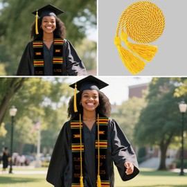 Kente Graduation Stole Class of 2025 with Honor Cord Set Black Girl Magic Graduation Sash 2025 African Kente Scarf for Black Women College Unisex 2025 Graduation Gifts