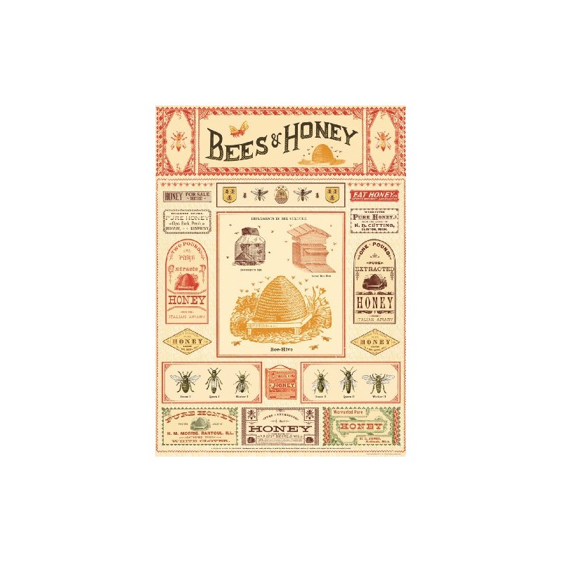 Cavallini Decorative Paper - Bees & Honey 20"x28" Sheet -