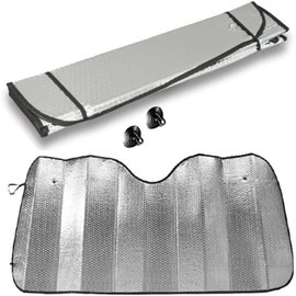 Promosyonca Araba Ön Cam Güneşliği, 130x65 cm, Gümüş, Vantuzlu