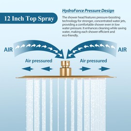 12 inch Square Shower Head and Handheld Set, Gasecoet Shower System with Tub Spout Wall Mounted Shower Faucet for Bathroom - Brushed Gold (With Shower Valve)