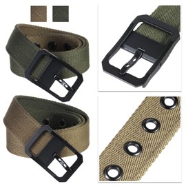 KYEYGWO Double-Sided Canvas Belt for Men and Women, Shortenable Fabric Belt, Canvas Belt, Outdoor Canvas Belt, Casual Work Belt with Adjustable Pin Buckle, Green & Brown