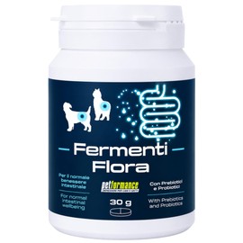 FERMENTIFLORA - Probiotici per Cani Appetibili, Fermenti Lattici Cani e Gatti, con Pre-Postbiotici, Funzione Digestiva per la Flora Intestinale, Probiotici Cane e Gatto Prurito e Allergie -30cps