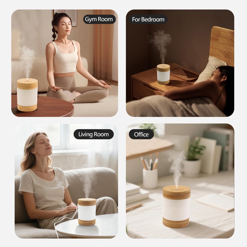 Bamboo Ultrasonic Mini Humidifier, 400ml Quiet Desktop Humidifier with Dual