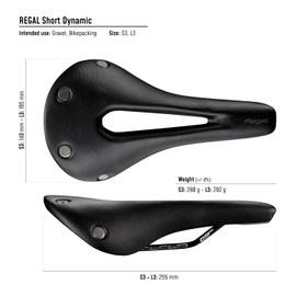 Selle San Marco Regal Short Dynamic - Gravel and Bikepacking Bike Saddle, with Manganese Bow Rail Frame, Anatomical Hole, Studded Design - Size S3, Black
