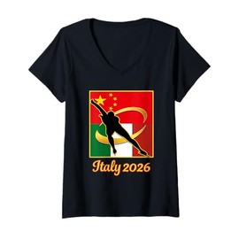 Womens Italy 2026 Speed Skating China and Italy Flag Winter Sports V-Neck T-Shirt