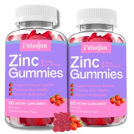 Putaojun Zinc Gummies for Kids & Adults - Immune Support, High Absorption Vitamin C & Zinc Supplement, Natural Strawberry Flavor, Sugar Free, Vegan - 120 Count