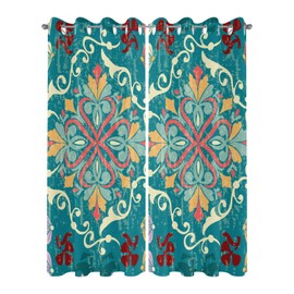 Hokiten Boho Teal Outdoor Curtains for Patio, Waterproof Porch Curtain, Colorful Vintage Turkish Pattern Modern Geometric Grommet Privacy Drapes Curtains for Cabana, Deck, 2 Panel, 54" x 84" x 2