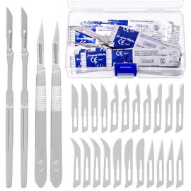 Keadic 64Pcs Scalpel Blade Handle with #10#11#12#13#14#15 Scalpels Surgical Sterile Blades, High Carbon Steel Laboratory Blade-Lab Knives for Practicing Cutting, Sculpting, Callus Removal