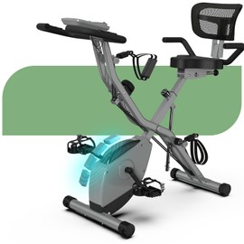 LINBOLUSA Indoor Exercise Bike for Seniors, 5 IN 1 Foldable Stationary Bike with 16-Level Magnetic Resistance and Tri-Position Ride, 6.6 LBS Flywheel, Upgrade Net Backrest for Home Workout 818 Gray