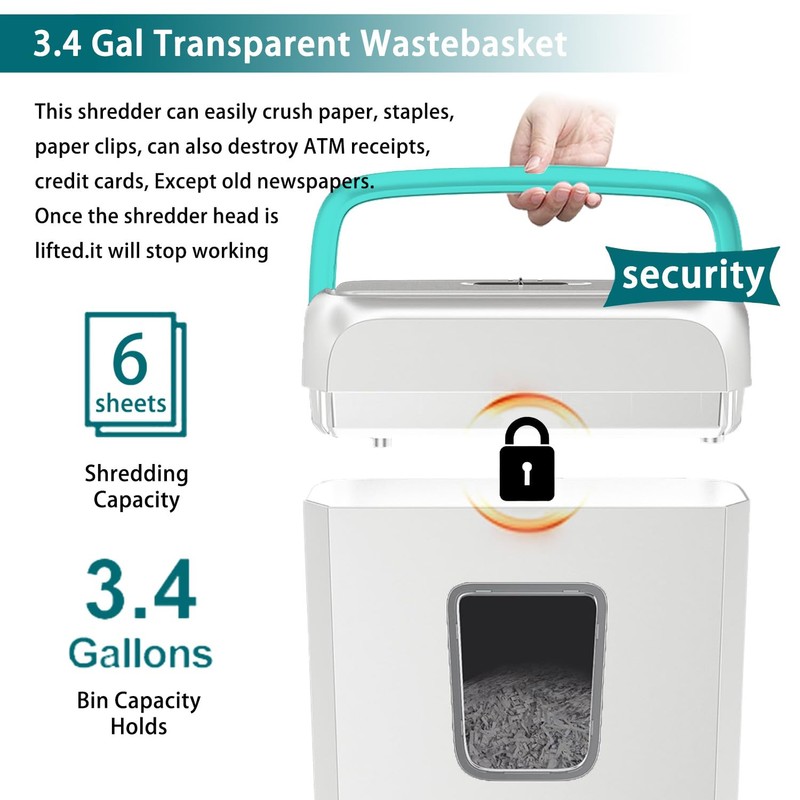 Bonsaii Secure Shredder, Home Office Shredder, high Security, 6-Sheet, Cross-Cut