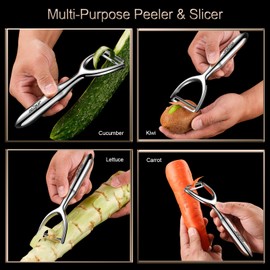 JINGTOO Premium Vegetable Peeler Stainless Steel, Ultra Sharp Peelers for Kitchen, Potato Peeler Rotary Blade, Fruit Veggie Y Peelers Ergonomic Thickened Handle - 5 Years Warranty (Serrated + Plain)
