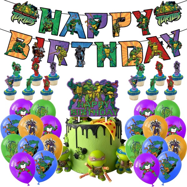 Decorazioni Compleanno Tartaruga, Palloncini Compleanno, Decorazioni Torta Cartoni, Cupcake Topper, Striscione Buon Compleanno, Decorazioni Compleanno, Festa Compleanno per Baby Shower Bambini, Pack