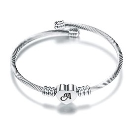 SBI Jewelry Initial Bracelet for Women Silver Letter Cuff Heart Bangle A Bracelet Mom Daughter Sister Wife Girlfriend Best Friends Family Grandma Birthday Anniversary Mothers Day Love
