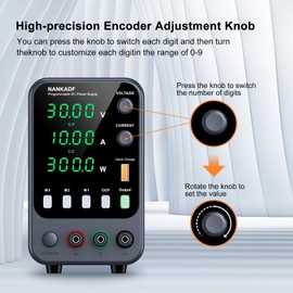 NANKADF DC Power Supply, 30V 10A Bench Power Supply with Memory Storage & Recall，Variable Power Suppy with Encoder Adjustment Knob, 5V/3.6A USB Quick-Charge & OCP Short Circuit Alarm (0-30v 0-10a)