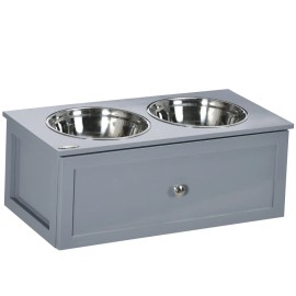 Elevated Dog Bowls, Raised Dog Bowl Stand with Storage, 2 Stainless Steel Bowls, Pet Feeding StationColor: Gray