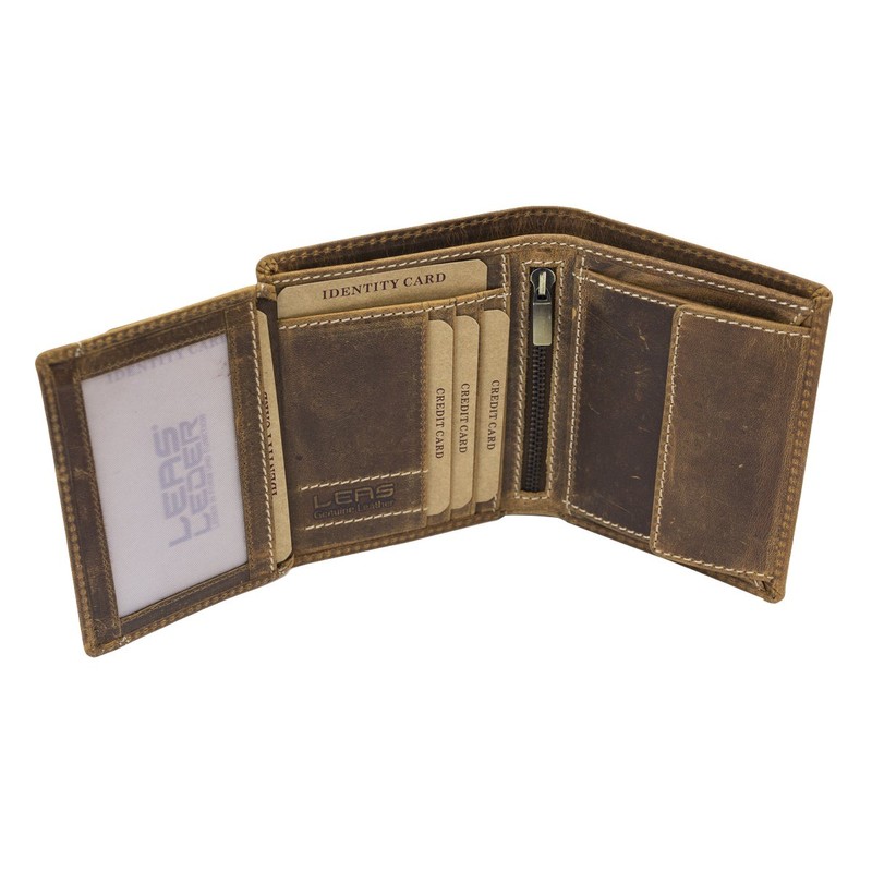 Mens and Ladies Wallet with flap LEAS, Genuine Leather, cognac