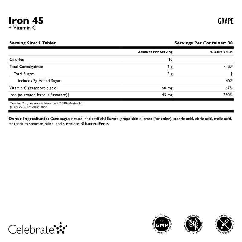 Celebrate Vitamins Iron Supplement with Vitamin C - 45mg Iron,