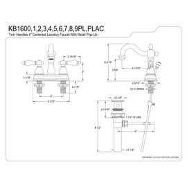 Kingston Brass KB1601PL Heritage 4-Inch Centerset Lavatory Faucet with Porcelain Lever Handle, Polished Chrome