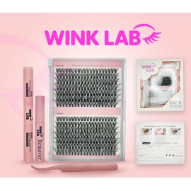 Wink Lab DIY Cluster Lash Extension Kit- D Curl Lashes (8-16mm) with Bond & Seal, Lash Remover & Applicator- 40D Wispy Look, 0.07mm PBT Fibers, Reusable False Eyelashes for Beginners at Home