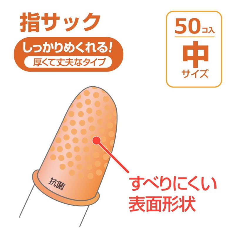 プラス 指サック 抗菌B 中 50個箱 KM-202H 35-965