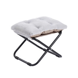 LITA Folding Footrest Stool, Portable Ottoman Foot Rest, Upholstered Small Foldable Ottoman Stool with Detachable Thick Cotton Cushion Padded Sofa Stool for Living Room, Bedroom, Plush Grey