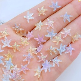 50Pcs Starfish Nail Charms 3D Resin Colorful Starfish Nail Art Charms Fresh Summer Nail Jewels Marine Life Nail Art Supplies Cute Shiny Starfish Crafts Nail Gems for Women Manicure Decoration