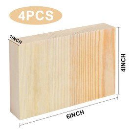 Unfinished Wood Blocks for Crafting, 4 Pcs Unfinished Basswood Carving Blocks, 4X6X1 Inch Blocks Basswood for Crafts DIY Projects Carving Art Classes Photo Blocks Beginners and Adults(4X6X1 Inch)