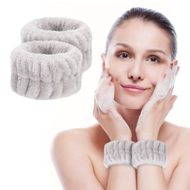 MOLOPPO 2 Pcs Soft Microfiber Wrist Bands for Washing Face, Absorbent Towel Scrunchies, Towel Bands，Prevent Liquid Spills, Reusable Face Washing Accessories for Women(Grey)