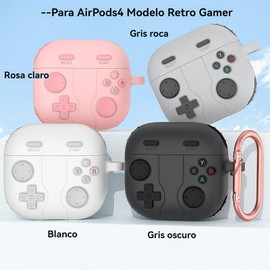 PENGPAI Funda para Airpods 4 generacion Case 2024 Uso Rudo Carcasa Diseño de Juegos con Llavero Soporte de Carga Inalámbrica YXJ (Gris Claro)