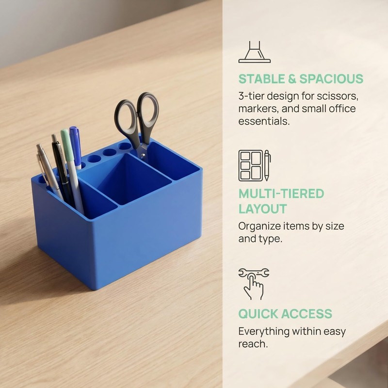 Adoric 3D Printed PLA Desk Organizer, Multifunctional Pen Holder with