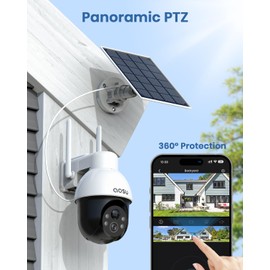 AOSU 3K/5MP Solar Security Cameras System Wireless Outdoor, Battery Powered WiFi Camera for Home Security, Panoramic PTZ, Auto Tracking, Human/Vehicle Detection, Color Night Vision (2 Pack)