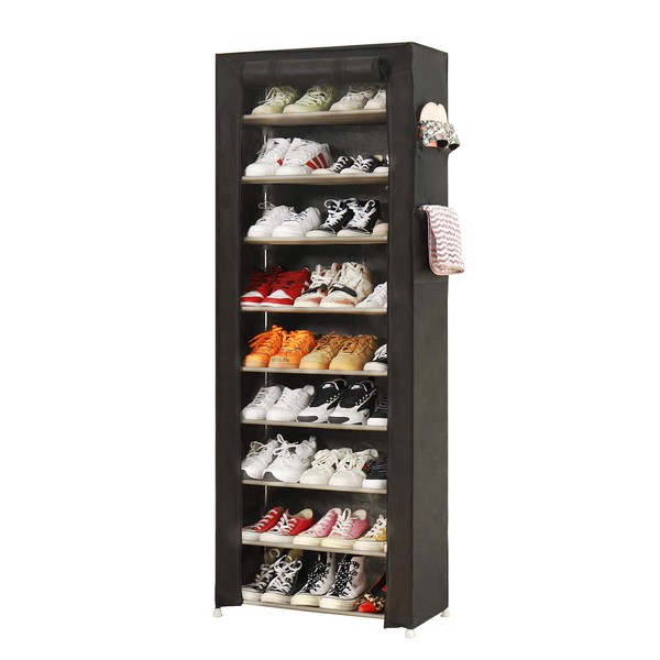 PENGKE Large Shoe Rack Storage Organizer with Dustproof Cover Closet Shoe Cabinet Tower,9 Tiers Black