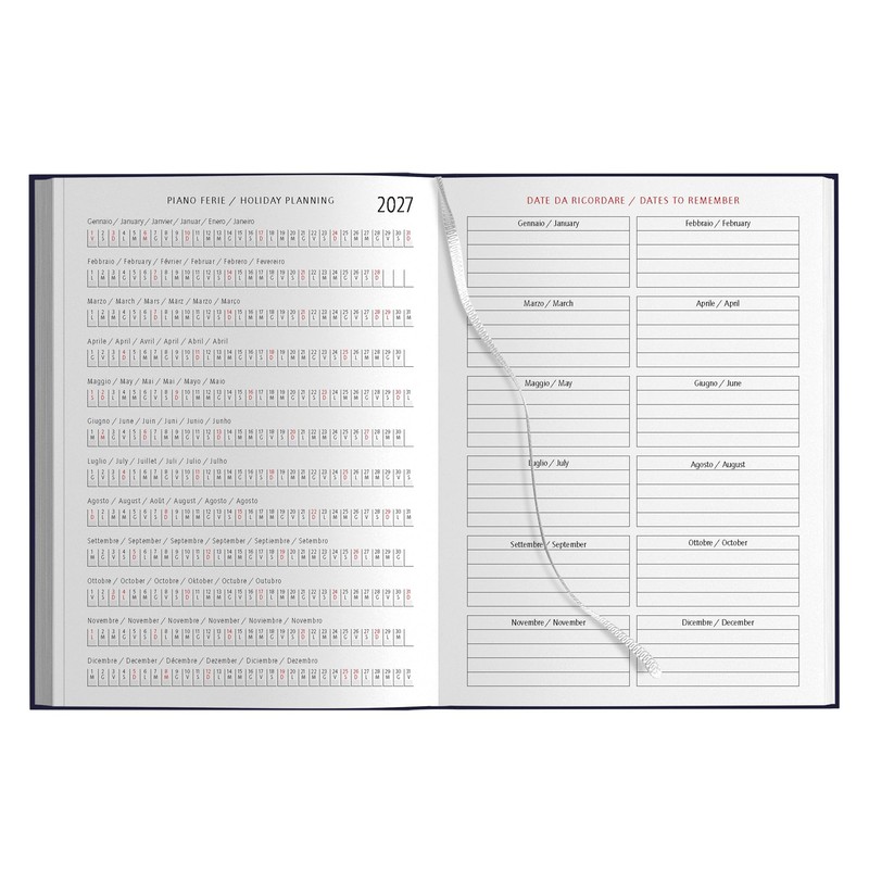 Agenda Giornaliera 2027 A5 15x21cm Copertina Gommata Blu