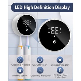 Toothbrush Cleaner Holder, Wall Mounted Toothbrush Cleaner,LED Smart Screen, Cleaning and 60-Degree Drying, with Auto Inductive Open Close Cover, Clean, Dry for Home