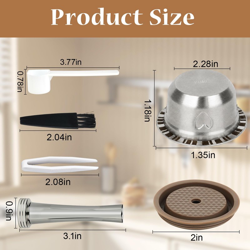 Reusable Coffee Pods Kit, 80ml Stainless Steel Coffee Capsule with
