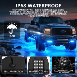 12 Pods Segmented Metal RGB LED Rock Lights, Waterproof Aluminum Multi Color Neon Underglow Kit with APP RF Remote Control, Metal Fender Lights for Trucks Trailer Off Road Van RV Semi Truck Boat Jeeps
