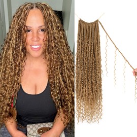 Goddess Locs Crochet Hair 24 Inch Faux Locs Crochet Pre-looped Boho Faux Loc with Curly Ends 8 Packs Long Bohemian River Loc Crochet Hair for Black Women(24Inch,27#)