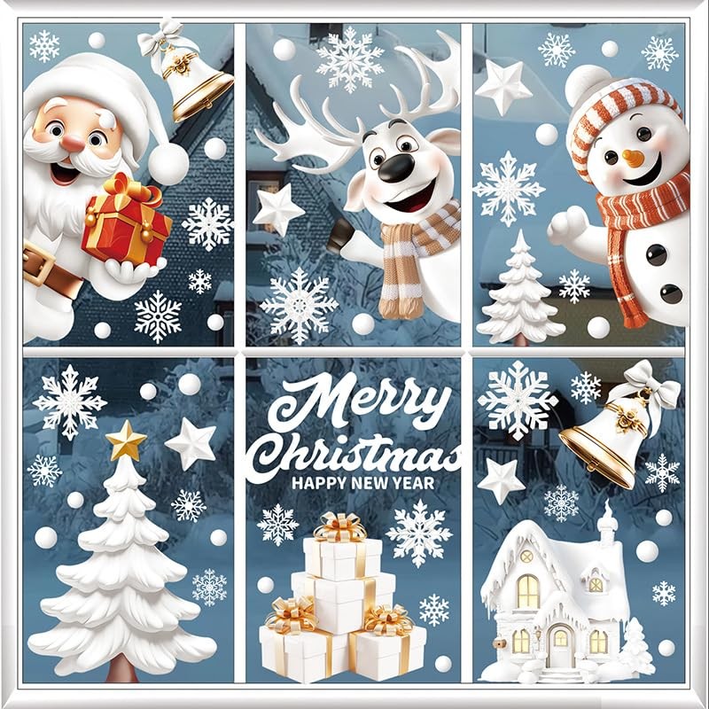 Fingooo Christmas Window Seals, Wall Stickers, Decorations, 9 Sheets, 7.9
