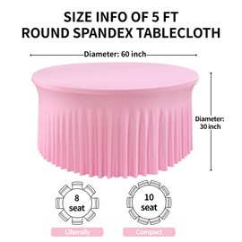 gogoparti 6 Pack Baby Pink 60 inch Round Spandex Tablecloth for 5FOOT Round Table, 120inch Stretchy Tablecloth Fitted 5ft Round Table, Wrinkle Free Table Cloths for Wedding Party Banquet